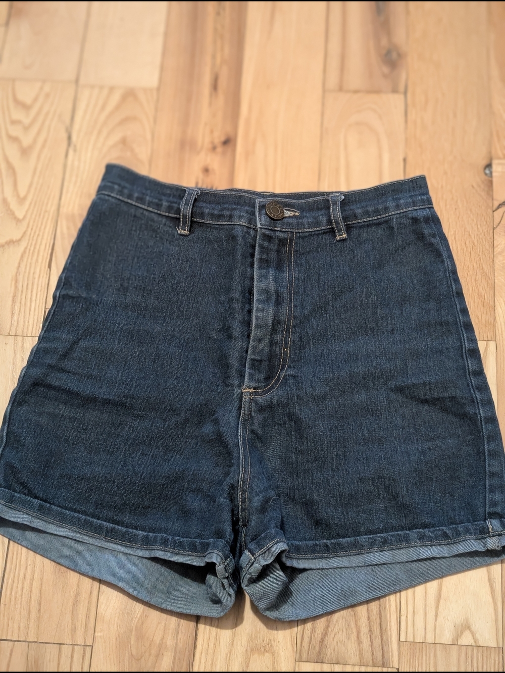 High-Waist Dark Blue Denim Shorts - Women's